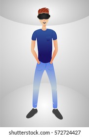Man wearing virtual reality headset. Vector illustration.