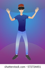 Man wearing virtual reality headset. Vector illustration.