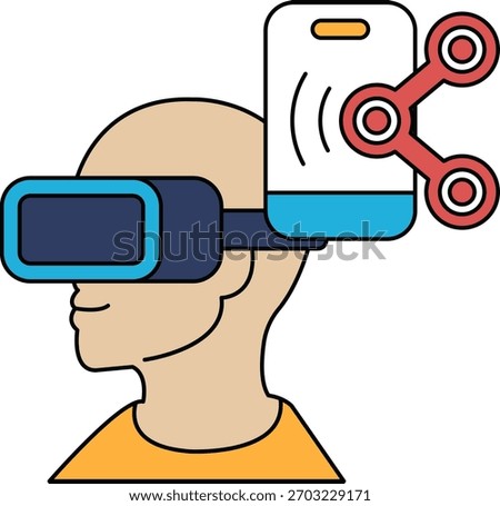 A man wearing a virtual reality headset with a cell phone in his ear. Concept of technology and the merging of different forms of entertainment