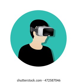 a man wearing virtual reality (or VR) glasses - vector icon