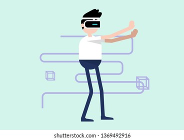 man wearing VR glass having virtual reality experience, technology concept