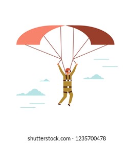 man wearing vr glasses flying parachute guy in virtual reality headset paragliding concept line male cartoon character full length isolated
