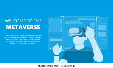 Man wearing VR glasses virtual Global Internet connection metaverse with a new experience in metaverse virtual world. Metaverse technology concept Innovation of futuristic.Vector illustration.