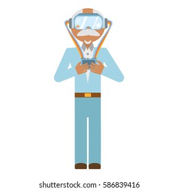 man wearing vr goggles with control vector illustration eps 10