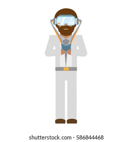 man wearing vr goggles with control vector illustration eps 10