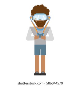 man wearing vr goggles with control vector illustration eps 10