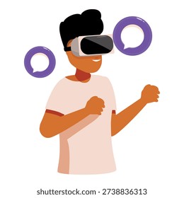 Man wearing vr headset interacting and chatting in metaverse