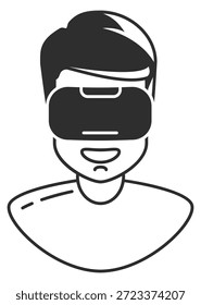 Um homem usando um fone de ouvido VR com um sorriso no rosto