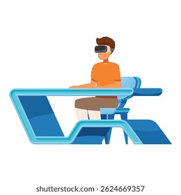 Man wearing a vr headset is using a virtual reality simulator