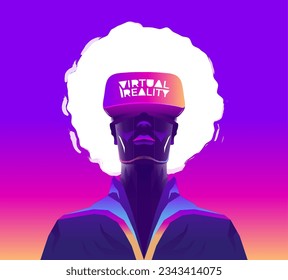 Hombre con gafas VR (Realidad virtual), ilustración de abstract retro o de Vaporwave, persona del ciberespacio