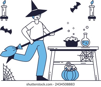 A man wearing a witch costume on hallowen day