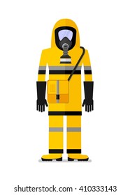 Man wearing in work clothes for chemical protection. Cartoon flat vector illustration. Objects isolated on a background. 
