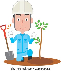 A man wearing work clothes to plant trees
