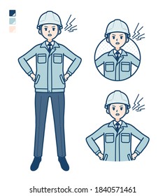 A Man wearing workwear with anger images.
It's vector art so it's easy to edit.
