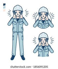A Man wearing workwear with Calling out loud images.
It's vector art so it's easy to edit.
