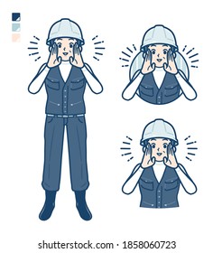 A Man wearing workwear with Calling out loud images.
It's vector art so it's easy to edit.
