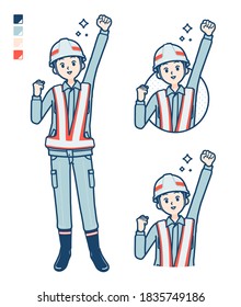 A Man wearing workwear with fist pump images.
It's vector art so it's easy to edit.
