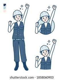 A Man wearing workwear with fist pump images.
It's vector art so it's easy to edit.
