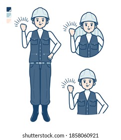 A Man wearing workwear with fist pump images.
It's vector art so it's easy to edit.
