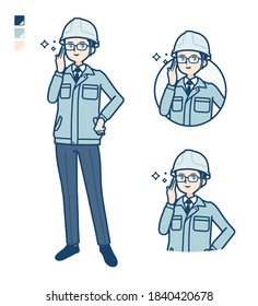 A Man wearing workwear with Wearing glasses images.
It's vector art so it's easy to edit.
