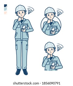 A Man wearing workwear with Holding a smartphone and troubled images.
It's vector art so it's easy to edit.

