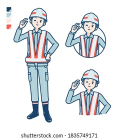 A Man wearing workwear with Just a bit Hand sign images.
It's vector art so it's easy to edit.
