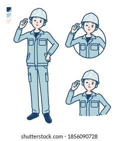 A Man wearing workwear with Just a bit Hand sign images.
It's vector art so it's easy to edit.
