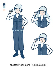 A Man wearing workwear with Just a bit Hand sign images.
It's vector art so it's easy to edit.
