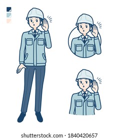 A Man wearing workwear with Listening images.
It's vector art so it's easy to edit.
