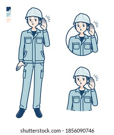 A Man wearing workwear with Listening images.
It's vector art so it's easy to edit.
