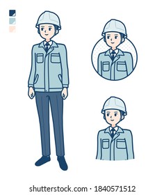 A Man wearing workwear with Looking sideways images.
It's vector art so it's easy to edit.
