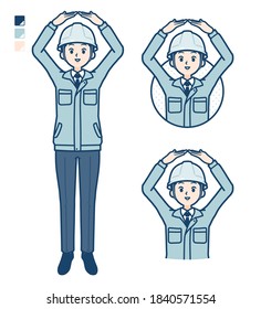 A Man wearing workwear with Making a circle with arms images.
It's vector art so it's easy to edit.
