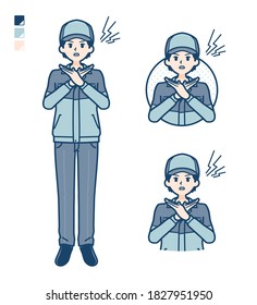 A Man wearing workwear with Making a Cross with arms images.
It's vector art so it's easy to edit.
