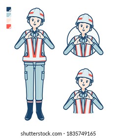 A Man wearing workwear with making a heart symbol by hand images.
It's vector art so it's easy to edit.
