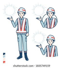 A Man wearing workwear with Manipulating light images.It's vector art so it's easy to edit.