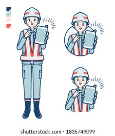 A Man wearing workwear with Offer a smartphone images.
It's vector art so it's easy to edit.
