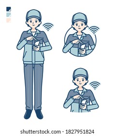 A Man wearing workwear with Operate smartphone images.
It's vector art so it's easy to edit.
