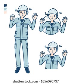 A Man wearing workwear with panic images.
It's vector art so it's easy to edit.
