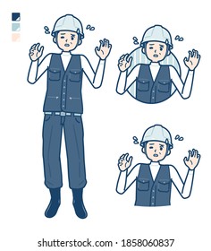 A Man wearing workwear with panic images.
It's vector art so it's easy to edit.
