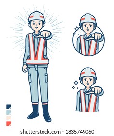 A Man wearing workwear with Pointing to the front images.
It's vector art so it's easy to edit.
