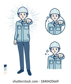 A Man wearing workwear with Pointing to the front images.
It's vector art so it's easy to edit.
