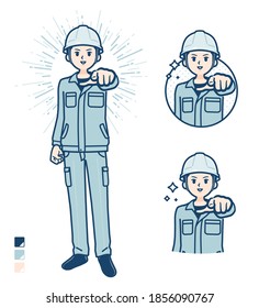A Man wearing workwear with Pointing to the front images.
It's vector art so it's easy to edit.
