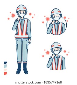 A Man wearing workwear with Put on a mask and cough images.
It's vector art so it's easy to edit.
