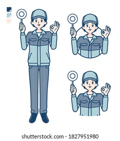 A Man wearing workwear with Put out a circle panel image.
It's vector art so it's easy to edit.
