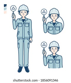 A Man wearing workwear with Put out a Triangle panel image.
It's vector art so it's easy to edit.
