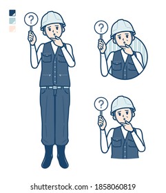 A Man wearing workwear with Put out a question panel image.
It's vector art so it's easy to edit.
