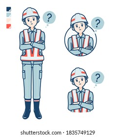 A Man wearing workwear with Question images.
It's vector art so it's easy to edit.
