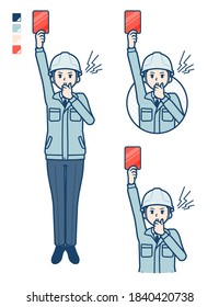 A Man wearing workwear With a red card images.
It's vector art so it's easy to edit.

