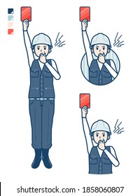 A Man wearing workwear With a red card images.
It's vector art so it's easy to edit.
