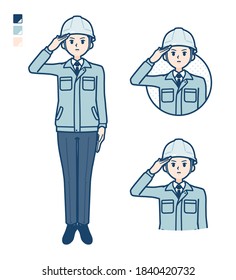 A Man wearing workwear with salute images.
It's vector art so it's easy to edit.
